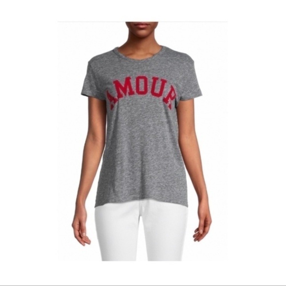 Zadig & Voltaire Walk Flock Amour Grey Graphic‎ Tee Shirt SJTR1802FEP Small NWT